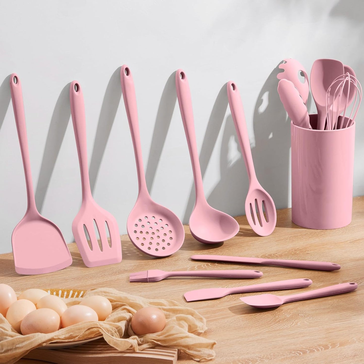 Silicone Cooking Utensil Set, Homikit 15pcs Kitchen Utensils with Holder for Nonstick Cookware, Heat Resistant Nontoxic Silicone Spatula Set Dishwasher Safe Kitchen Tools for Baking-Black