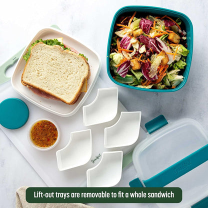 Goodful Stackable Lunch Box Container, Bento Style Food Storage with Removeable Compartments for Sandwich, Snacks, Toppings & Dressing, Leak-Proof and Made without BPA, 56-Ounce, Teal