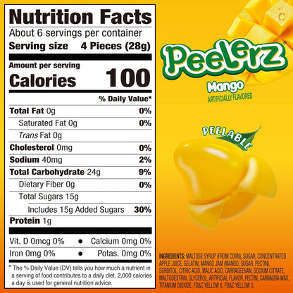 AMOS Peelerz Peelable Gummy Candy Variety Pack, Mango White Peach Banana Green Apple Passion Fruit Lychee, Soft Chewy Fruit Snack, Pack of 6