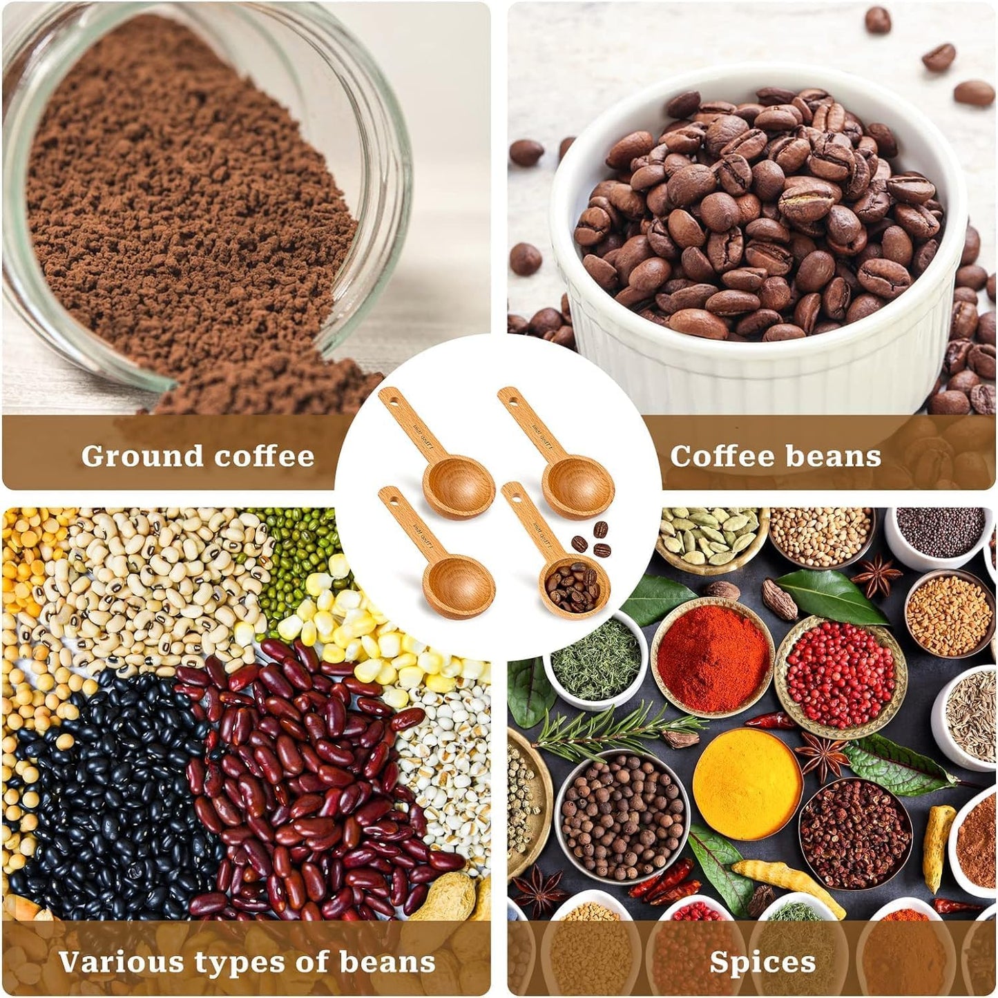 Beech Wooden Coffee Scoop - 15ml Tablespoon Measuring Spoon for Coffee Grounds, Whole Beans, or Tea - Home Kitchen Accessories (1 Pack)