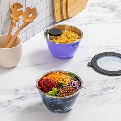 S’well Stainless Steel 64oz Salad Bowl Kit, Teakwood Finish, Includes 2oz Condiment Container and Removable Tray, Leak-Proof and Easy to Clean, Dishwasher Safe