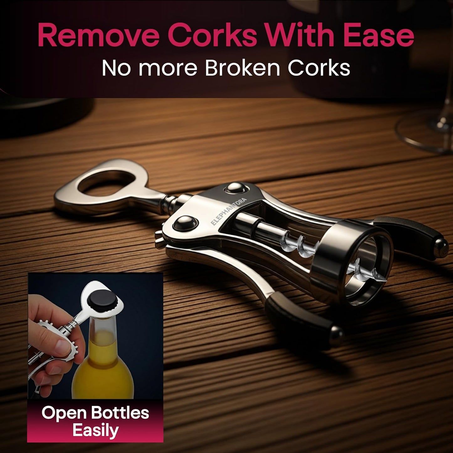 Wine Opener with Built-in Bottle Opener,Wing Corkscrew,Heavy Duty Screw, Sturdy Lever Mechanism, Ergonomic Handles, Premium Quality