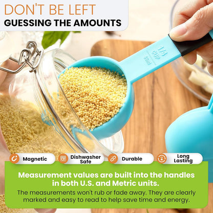 Spring Chef Magnetic Measuring Cups and Spoons Set of 9, Nesting Kitchen Tool with Easy to Read Markings for Measuring Dry or Liquid Ingredient, BPA Free, Black