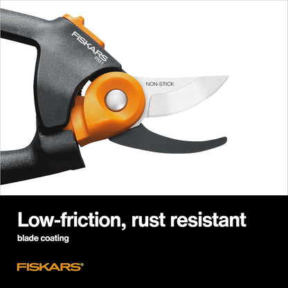 Fiskars PowerGear2 Pruning Shears, Patented Gear Technology & Cam Mechanism Multiplies Leverage, Hardened Steel Bypass Blade, Contoured Rolling Handle Reduces Hand Fatigue, 3/4" Cut Capacity