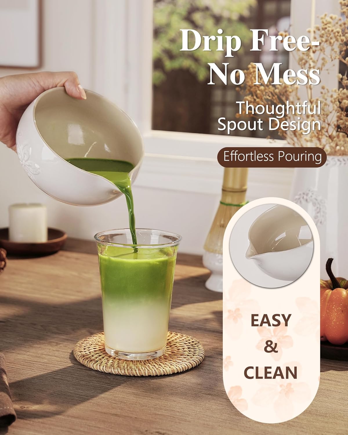 ZENS Matcha Whisk Set, Ceramic Matcha Kit Set Includes Matcha Bowl, Bamboo Whisk and Scoop, Chasen Holder, 304 Sifter and Tea Mat - 6Pcs Matcha Kit for Matcha Lovers (White)