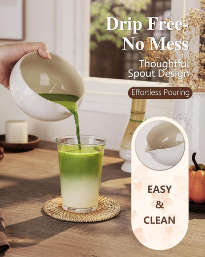 ZENS Matcha Whisk Set, Ceramic Matcha Kit Set Includes Matcha Bowl, Bamboo Whisk and Scoop, Chasen Holder, 304 Sifter and Tea Mat - 6Pcs Matcha Kit for Matcha Lovers (White)