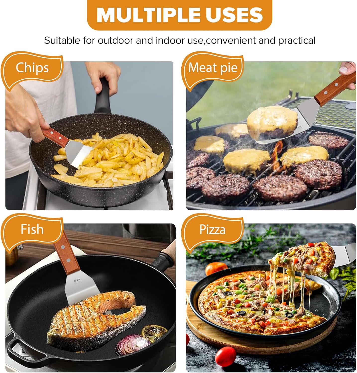 Small Flat Metal Spatula Scraper Set,2 Pcs Stainless Steel Dough Food Scraper Kitchen Tool, Griddle Grill Scrapers for Flat Tops Pancake Pizza Burgers Cooking Cutting Flipping Cleaning, Slant Edge