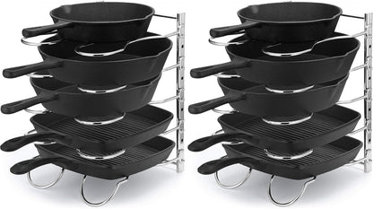 CAXXA Heavy Duty Pan Rack, Pot Lid Rack, Kitchen Cabinet Pantry Cookware Organizer Rack Holder with 5 Adjustable Dividers, Chrome
