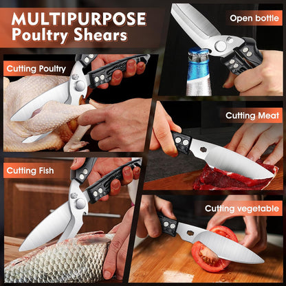 Dream Reach Poultry Shears, Heavy Duty Kitchen Shears with Serrated Edge, No Rust Spring Loaded, Multipurpose Stainless Steel Kitchen Scissors for Chicken, Bone, Meat, Turkey, Fish Thanksgiving Gifts