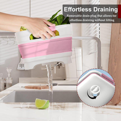 MontNorth 2.4 Gal Collapsbile Wash Basin with Drian Plug,9L Dish Pan for Soaking Baby Bottles,Portable Sink, Multiuse Foldable Bucket,Ice Beverage Tubs for Camping, Vegetable Washing, RV (Gray)