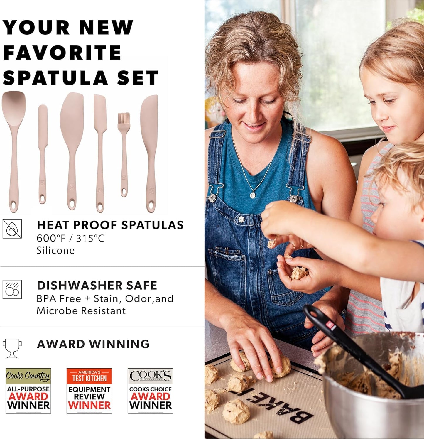 All New DI ORO 6-Piece Silicone Spatula Set - Rubber Kitchen Utensils for Baking, Cooking & Mixing - Heat-Resistant 600°F BPA Free Spatulas for Nonstick Cookware - Dishwasher Safe (Black)