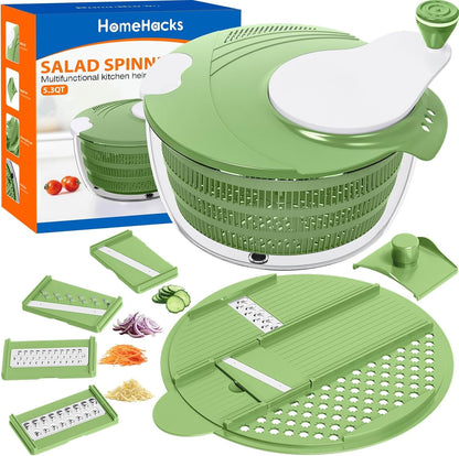 HomeHacks Salad Spinner Large Lettuce Spinner, Large Fruit Cleaner with Double Drainage Holes, 5 Chopping Blades, High Efficiency for Kitchen Washing & Drying Leafy Vegetables, Easy Press (Grey)