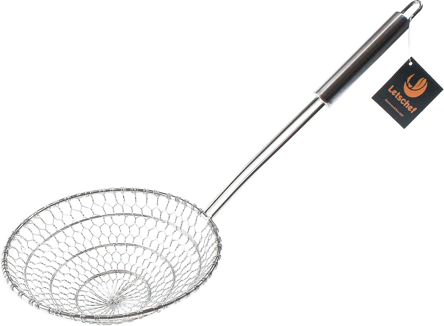 Stainless Steel Spider Strainer Asian Kitchen Wire Food Cooking Skimmer With Natural Bamboo Handle, 6-Inch, Hand-Made