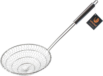 Stainless Steel Spider Strainer Asian Kitchen Wire Food Cooking Skimmer With Natural Bamboo Handle, 6-Inch, Hand-Made