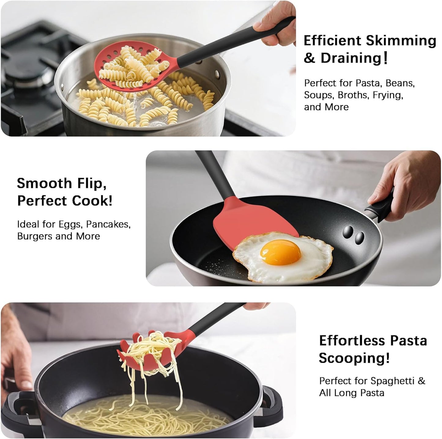 Coukre Silicone Kitchen Cooking Utensils Set with Holder – Heat-Resistant, Food-Grade Kitchen Tools, Spatula, Spoon & Gadgets for Non-Stick Pans, Dishwasher Safe (14, PureBlack)