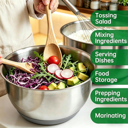 Deedro Premium Mixing Bowls with Airtight Lids Set, 22Pcs Thicker Stainless Steel Mixing Bowl Set, Large Prep Metal Bowls, Non-Slip Silicone Base Nesting Bowls for Kitchen, 1.5/2/3/4/5 QT, Khaki