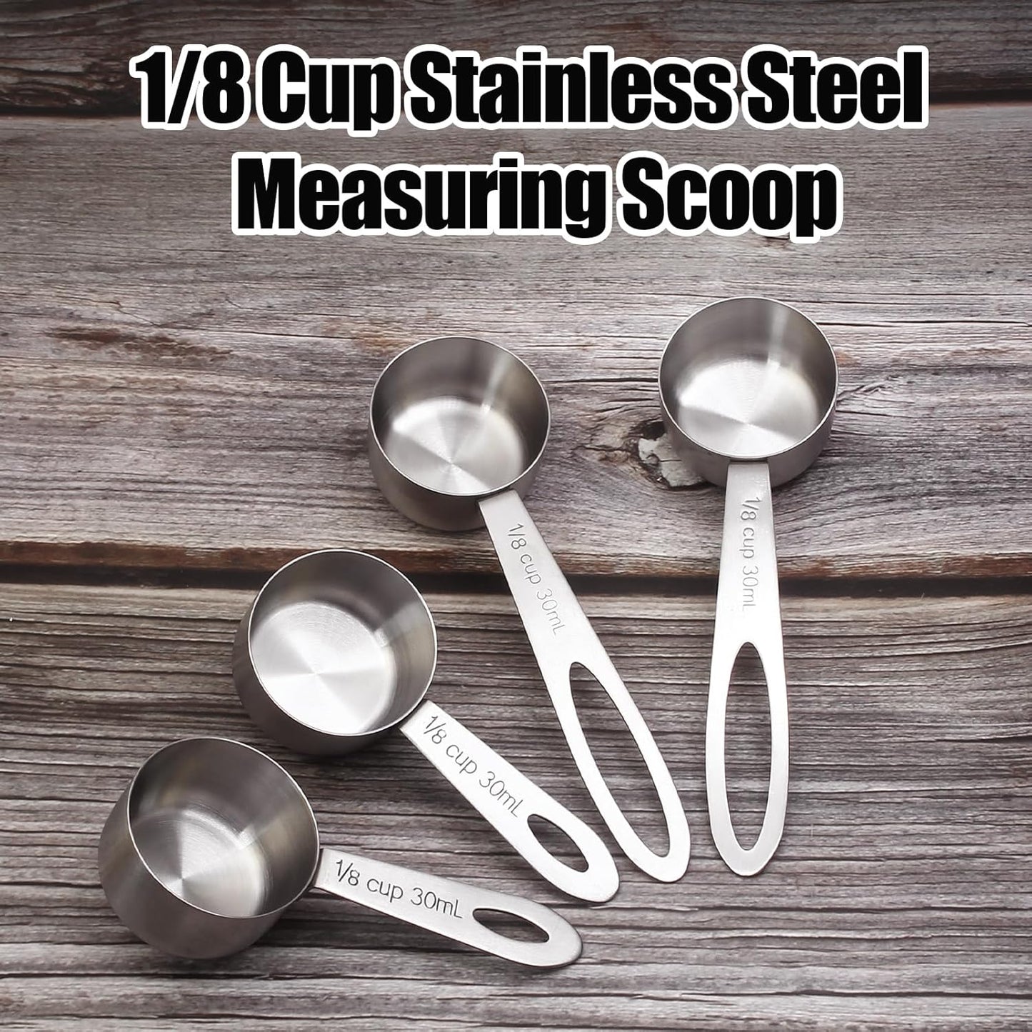 Luomorgo 4 Pcs Stainless Steel Measuring Scoops - 1/8 Cup (30ml) Long/Short Handle Scoop for Coffee, Tea, Baking, Kitchen