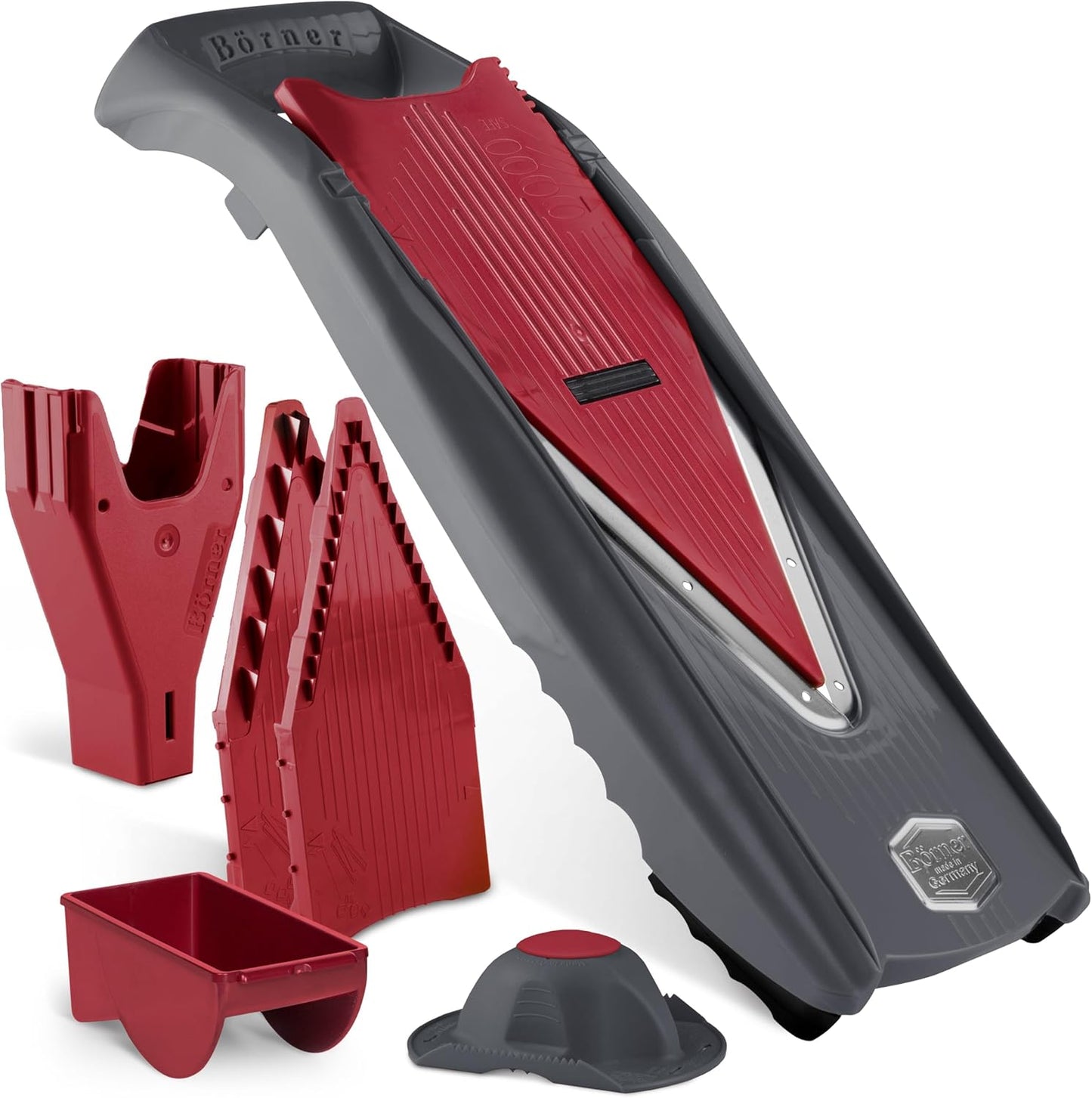Börner Mandoline Slicer Vital (Profi Set) • Vegetable Slicer with Stainless Steel V-Blade & Dressing Function • 12 Cutting Styles • For Slices, Zoodles, Strips, & Dices in Various Thicknesses