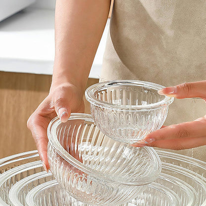 Glass Mixing Bowls with Lids Set(3.7QT,2.1QT, 1.1QT, 0.5QT), Nesting Space Saving Set of Bowls for Kitchen Cooking, Baking, Prepping, Dishwasher Safe Salad Bowls (Black)
