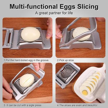 Egg Slicer for Hard Boiled Eggs Egg Cutter Strawberry Slicer Heavy Duty Aluminium Tomato Slicer Stainless Steel Wire Multipurpose Egg Slicer Dicer for Soft Fruit Mushroom Home Use
