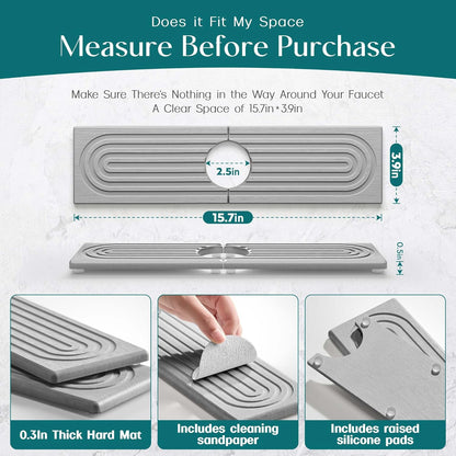Eormoe Faucet Mat for Kitchen Sink – Diatomite Stone Drying Mat & Sink Protectors, Prevent Moisture – Sink Splash Guard Water-Absorbing Stone Tray for Bathroom Counter (Light Grey, 23.6" x 3.9")