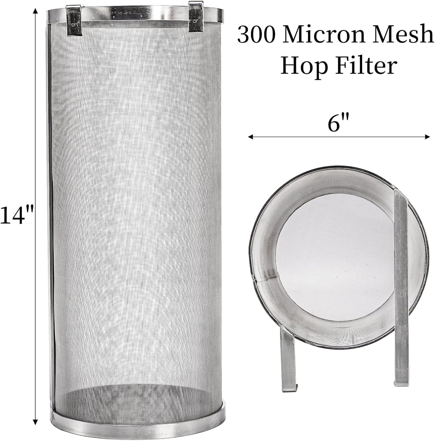 Goaste 6x14 Inch Hop Spider, 300 Micron Mesh Hop Filter, 304 Stainless Steel Hopper Strainer for Home Beer Brewing Kettle, Tea Kettle