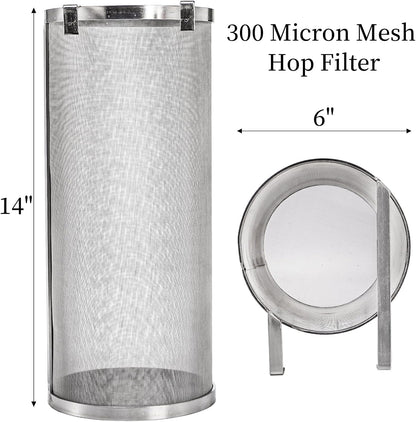 Goaste 6x14 Inch Hop Spider, 300 Micron Mesh Hop Filter, 304 Stainless Steel Hopper Strainer for Home Beer Brewing Kettle, Tea Kettle