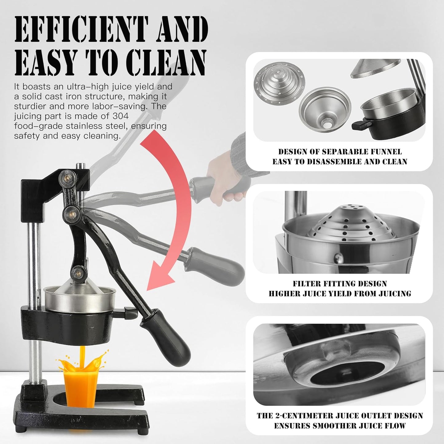 Cast Iron Juicer Hand Press – Heavy Duty Manual Citrus Juicer, Professional Orange Press, Stainless Steel Lemon Squeezer & Lime Juice Extractor (gray)