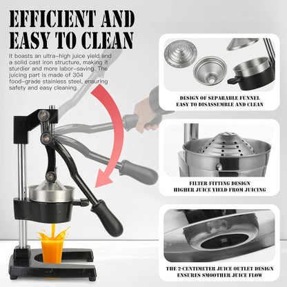 Cast Iron Juicer Hand Press – Heavy Duty Manual Citrus Juicer, Professional Orange Press, Stainless Steel Lemon Squeezer & Lime Juice Extractor (gray)
