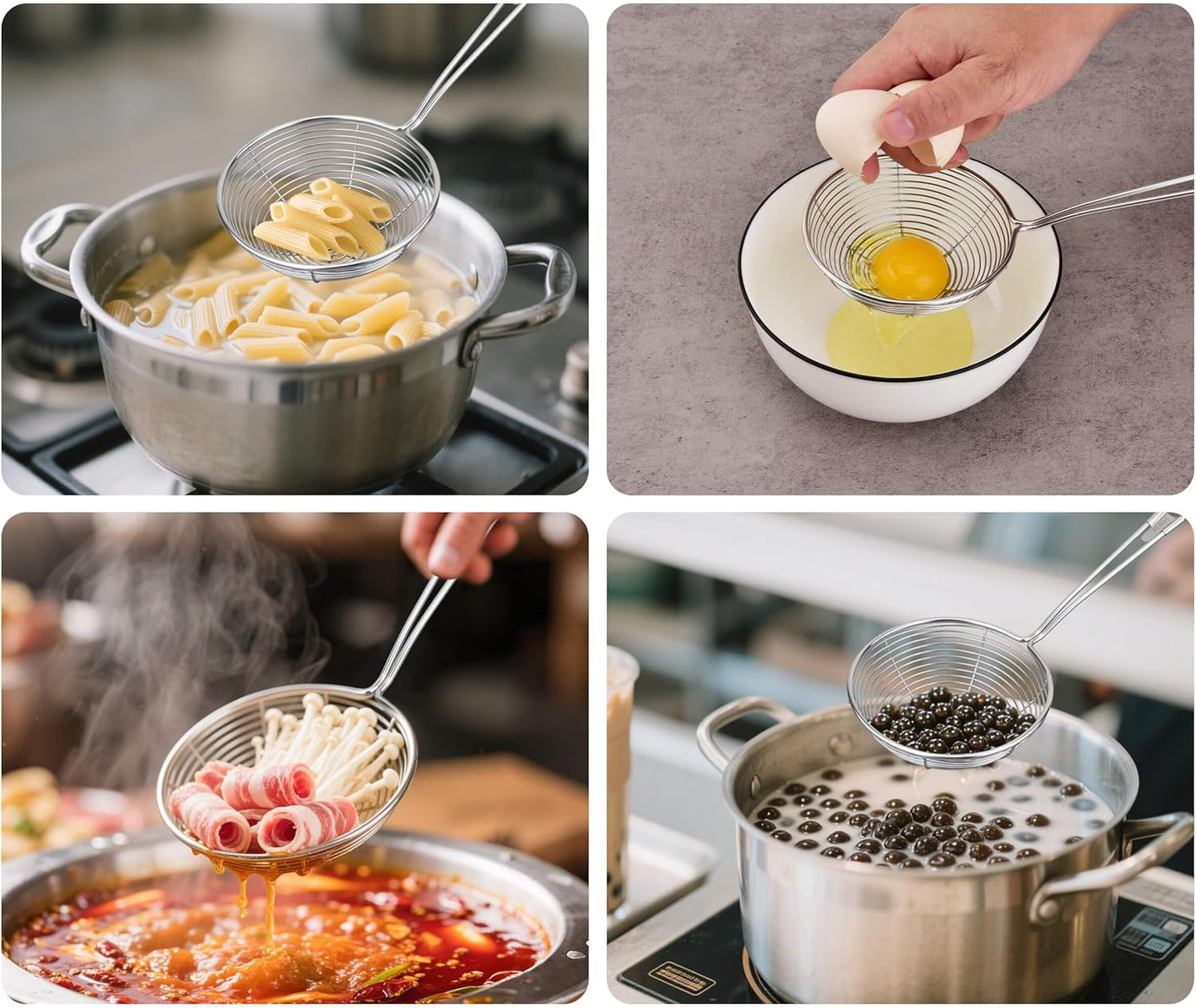304 Stainless Steel Spider Strainer Skimmer Ladle for Cooking and Frying, Kitchen Gadgets Utensils Wire Pasta Spoon