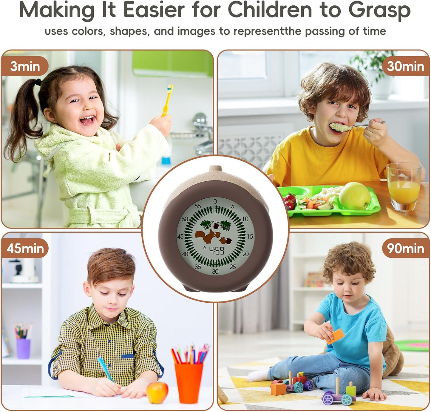 Tomato Visual Timer for Kids, 5h Cute Kids Pomodoro Countdown Timer, Kitchen Helper Timer, Visual Timer for Classroom, Office Desk and Meetings