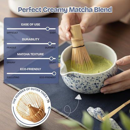 8-Piece Matcha Whisk Set with Bowl, Bamboo Matcha Whisk, Whisk Holder, Scoop & Sifter, Traditional Matcha Kit for Ceremonial Matcha Tea & Lattes, Green