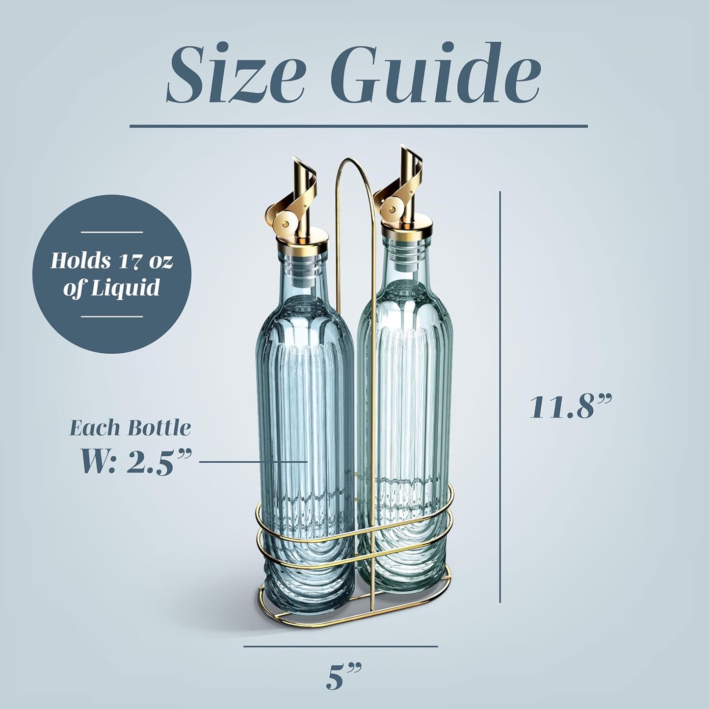 COOK WITH COLOR Glass Olive Oil Bottle Dispenser - 2 Pack- 17oz Oil and Vinegar Cruet - Olive Oil Carafe Decanter for Kitchen, Elegant Waves, Clear
