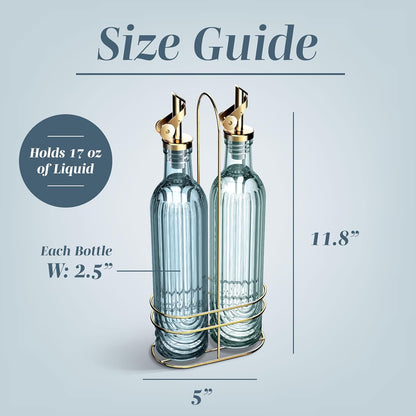 COOK WITH COLOR Glass Olive Oil Bottle Dispenser - 2 Pack- 17oz Oil and Vinegar Cruet - Olive Oil Carafe Decanter for Kitchen, Elegant Waves, Clear