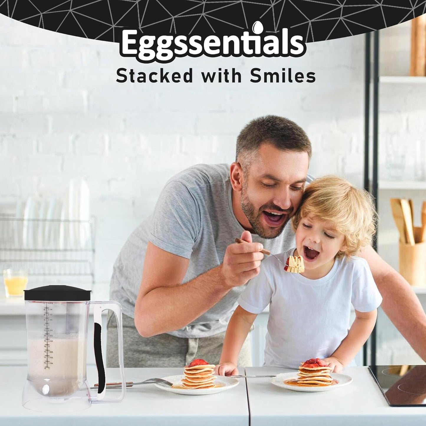Eggssentials - Pancake Batter Dispenser with 5-Cup Capacity - Waffle Batter Dispenser for Pancakes, Cupcakes & Crepes, Easy-Squeeze Handle, Dishwasher Safe - Black Pancake Dispenser