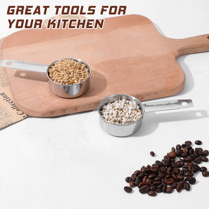 2 Pcs 1/8 Cup (30ml, 1oz) Measuring Cup, Stainless Steel Measuring Scoop Coffee Scoops Small Metal Measure Cups Tablespoon for Wet and Dry Ingredients, Metric and US Measurement, Dishwasher Safe