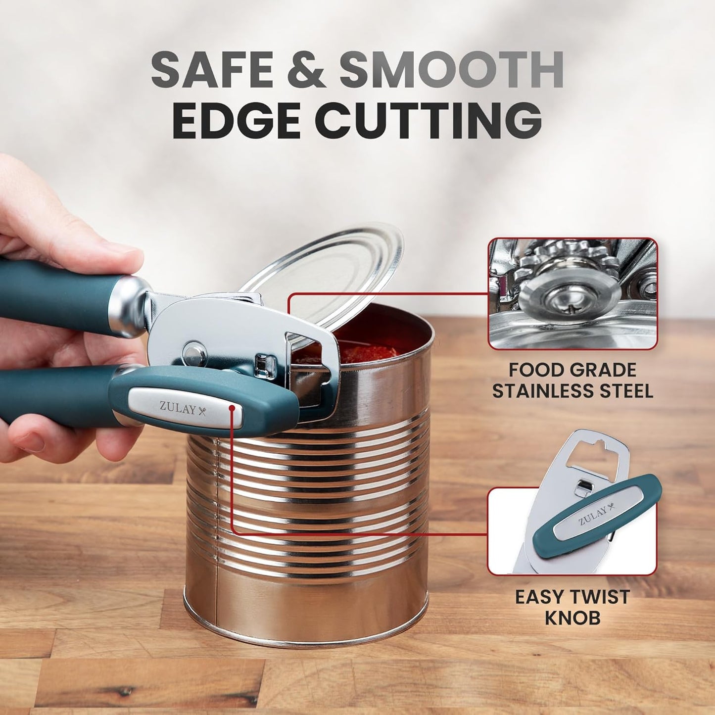 Zulay Kitchen Heavy Duty Stainless Steel Can Opener Manual with Bottle Opener - Rust Proof Manual Can Opener With Turn Knob & Comfy Soft Grip Handles - Cherry Red - Colors B