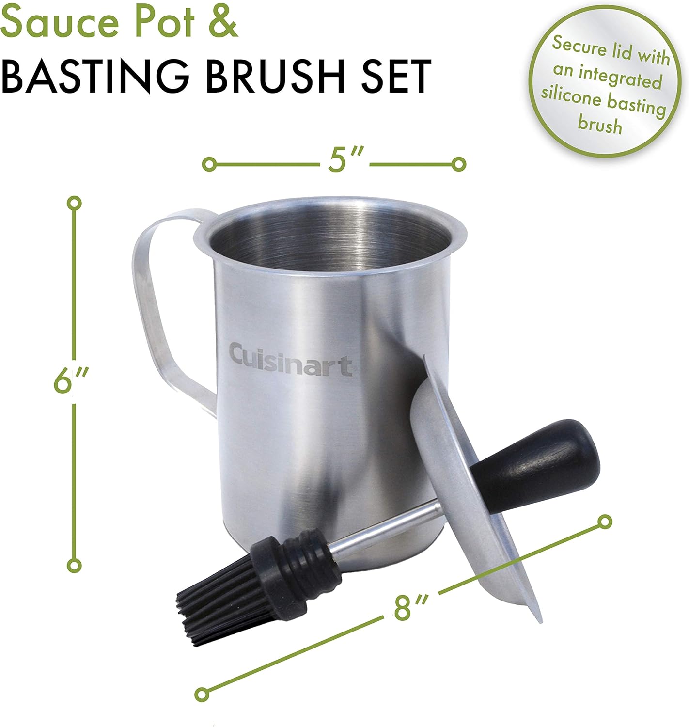 Cuisinart Sauce Pot and Basting Brush Set, 16 oz. Stainless Steel Grill Accessory with Silicone Basting Brush for Cooking & BBQ, Easy to Clean BBQ Accessories for Smoking and Grilling