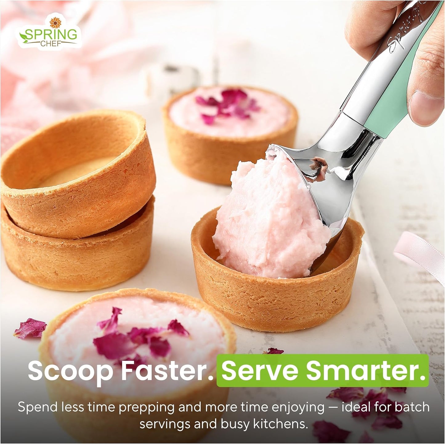 Spring Chef Heavy Duty Metal Ice Cream Scoop - Dishwasher Safe Ice Cream Scooper, Commercial Icecream Scoop Spade, Professional Kitchen Tool for Gelato, Melon, Sundae, Cookie Spoon - Black