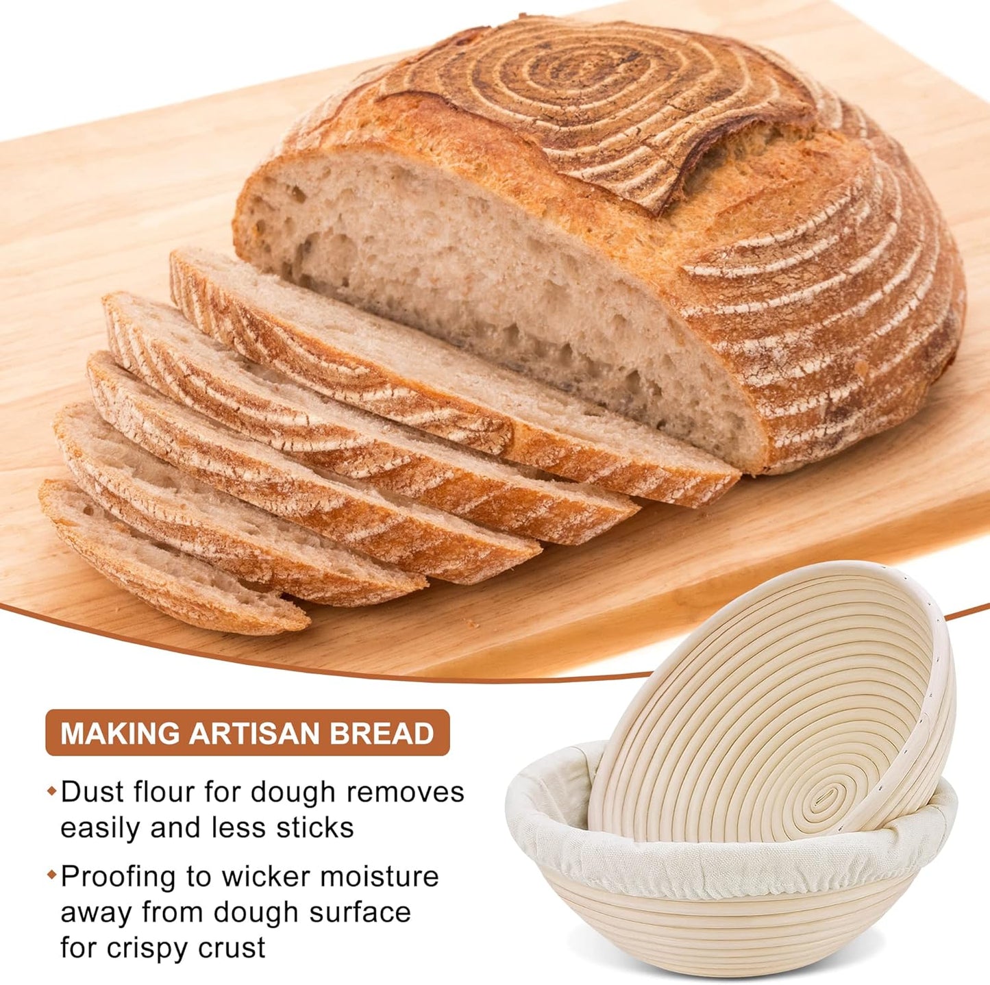 Sourdough Bread Baking Supplies: 9 Inch Round & 10 Inch Oval Banneton Bread Proofing Baskets w/Liner, Bread Lame, Dough Scrapers, Cleaning Brush, Artisan Bread Making Gifts for Bakers