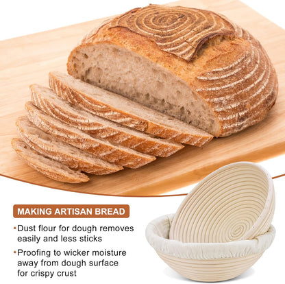 Sourdough Bread Baking Supplies: 9 Inch Round & 10 Inch Oval Banneton Bread Proofing Baskets w/Liner, Bread Lame, Dough Scrapers, Cleaning Brush, Artisan Bread Making Gifts for Bakers