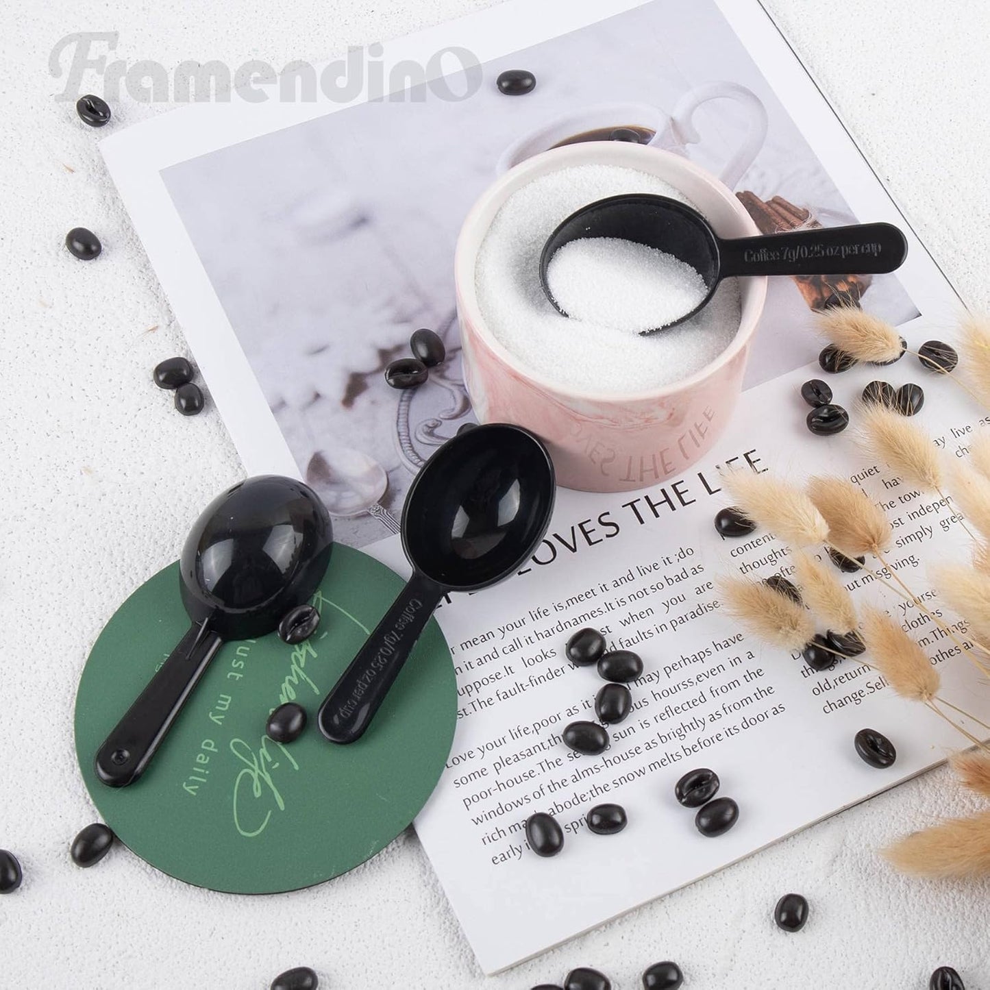 Framendino, 5 Pack Plastic Coffee Measuring Spoons Short Handle Scoops for Tea Sugar Cereal Milk Powder Spices Black 7g