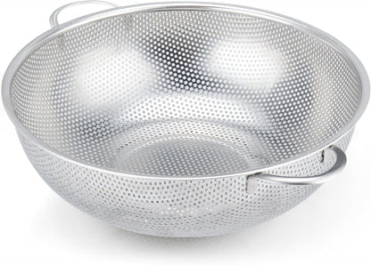 Gulex Colander Stainless Steel 3-Quart, Metal Strainer with Base, Strainer for Kitchen Food, Dishwasher Safe