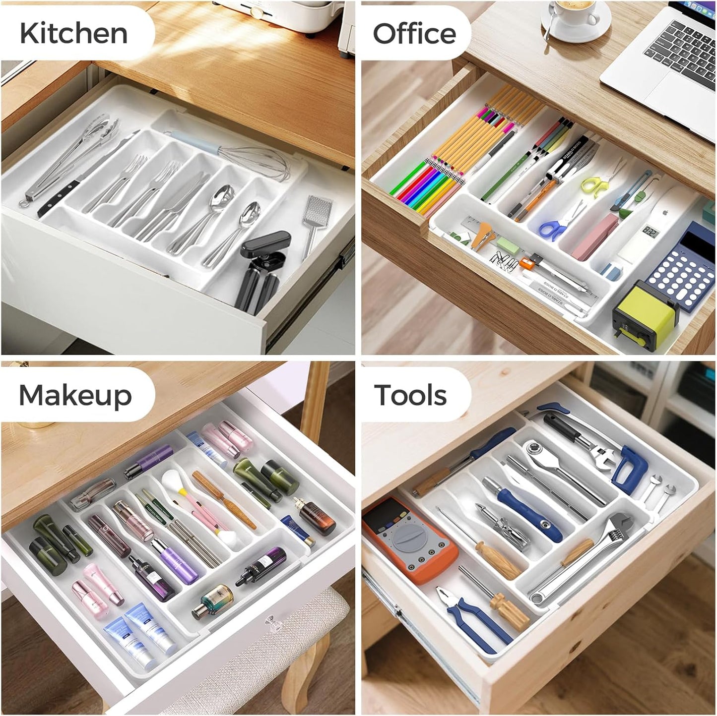 ukeetap Extra Large Expandable Silverware Organizer, BPA-Free Food-Safe Cutlery Flatware Organizer, Kitchen Utensil Drawer Organizer, Adjustable Silverware Holder for Spoons Forks Knives, Black