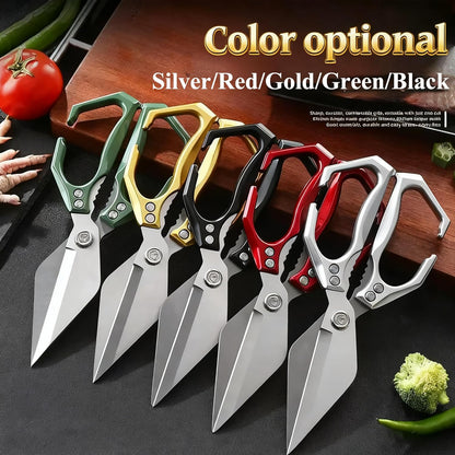 Multifunctional Heavy-Duty Kitchen Shears,Ultra Sharp Stainless Steel Poultry Shears,Multipurpose Food Scissors for Chicken, Meat,Fish, Vegetables,Bone Cutting(Silver)