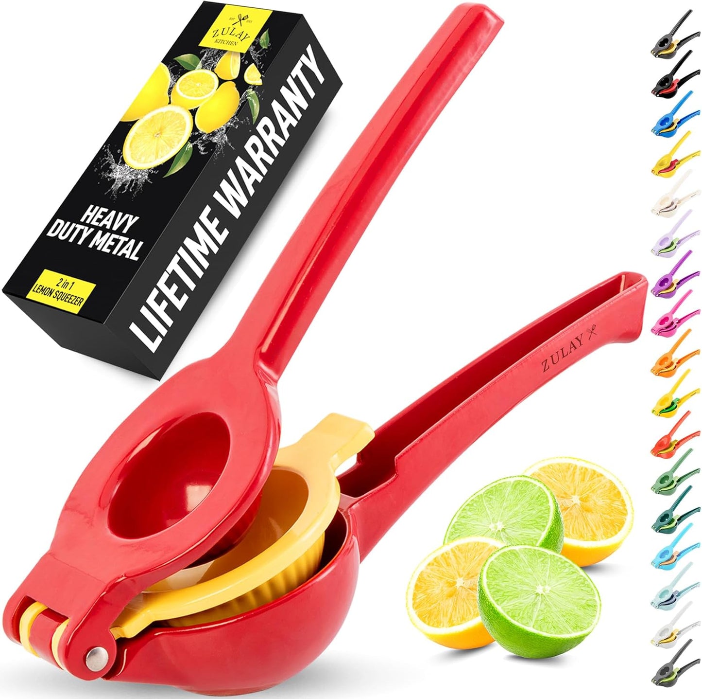 Zulay Kitchen Metal 2-in-1 Lemon Squeezer - Sturdy Max Extraction Hand Juicer Lemon Squeezer Gets Every Last Drop - Easy to Clean Manual Citrus Juicer - Easy-Use Lemon Juicer Squeezer - Yellow/Green