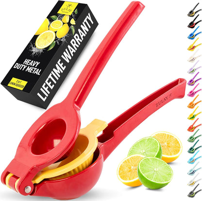 Zulay Kitchen Metal 2-in-1 Lemon Squeezer - Sturdy Max Extraction Hand Juicer Lemon Squeezer Gets Every Last Drop - Easy to Clean Manual Citrus Juicer - Easy-Use Lemon Juicer Squeezer - Yellow/Green