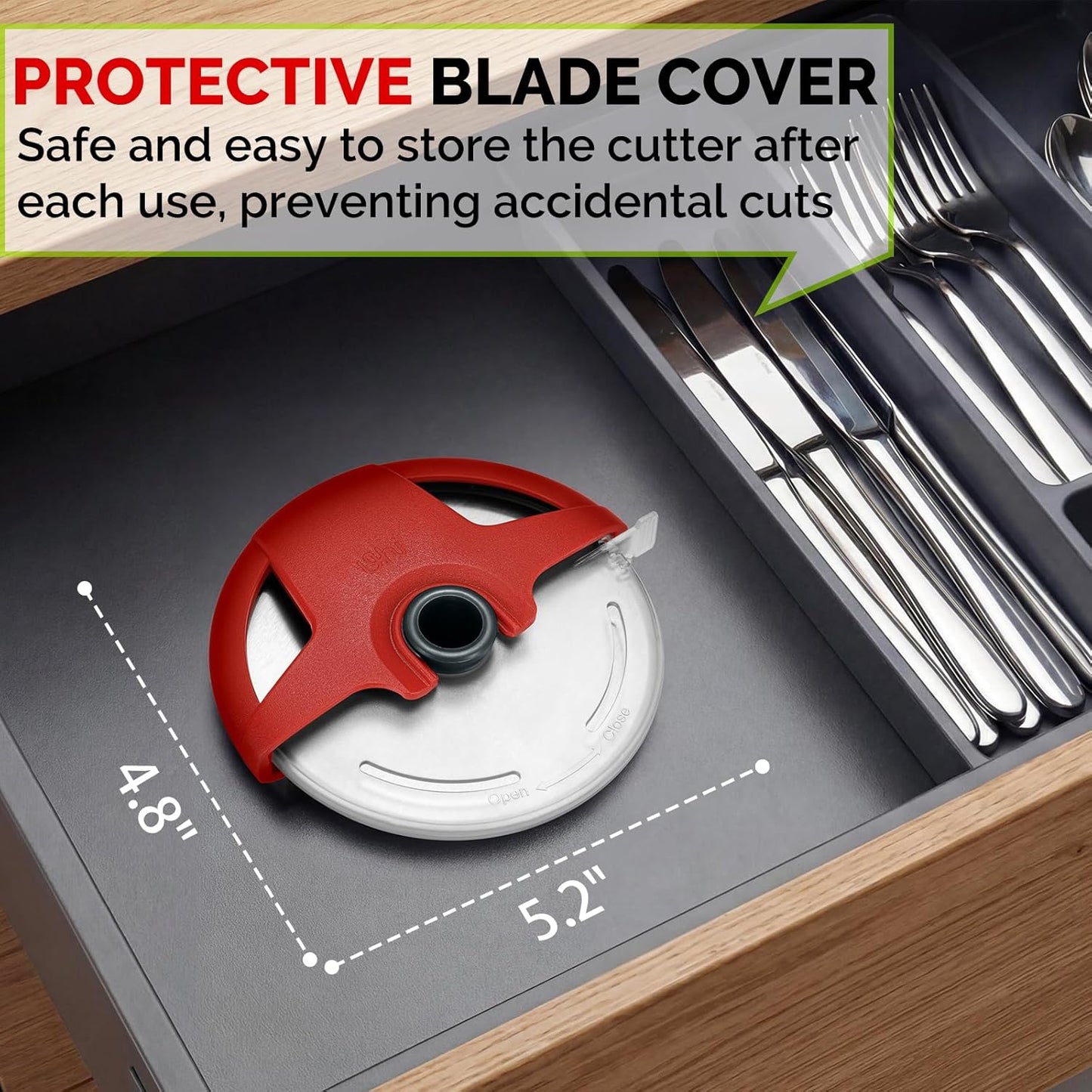 UHIYEE Pizza Cutter Wheel, 4.3 Inch Stainless Steel Pizza Slicer with Protective Blade Cover, Detachable Dishwasher Safe Pizza Cutter for Thin Crust, Thick Crust, Flatbread and Pastry