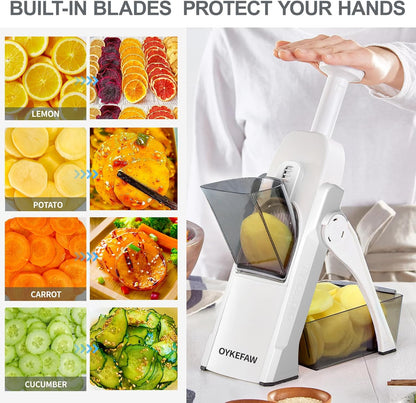 Mandoline Slicer for Kitchen, 6 in 1 Vegetable slicer, Potato Slicer with Thickness Adjuster,Faster Kitchen Slicer for Meal Prep (just Slice, With Peeler/Cleaning Brush, Mandolin)