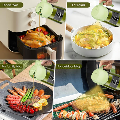 LAKUMIQI 2-in-1 Olive Oil Sprayer for Air Fryer – 16oz Glass Oil Dispenser & Cooking Oil Mister – Spray & Pour Bottle, Non-Aerosol, Leak-Resistant, for Salad, BBQ, Kitchen